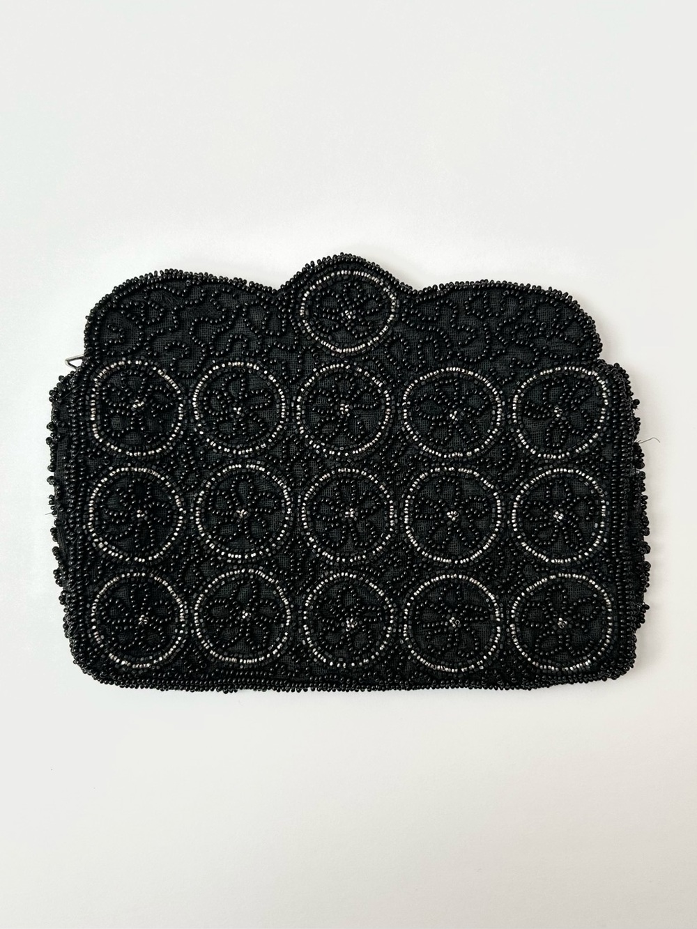 Vintage Made in France Beaded Formal Evening‎ Wallet Coin Purse Black Silver
